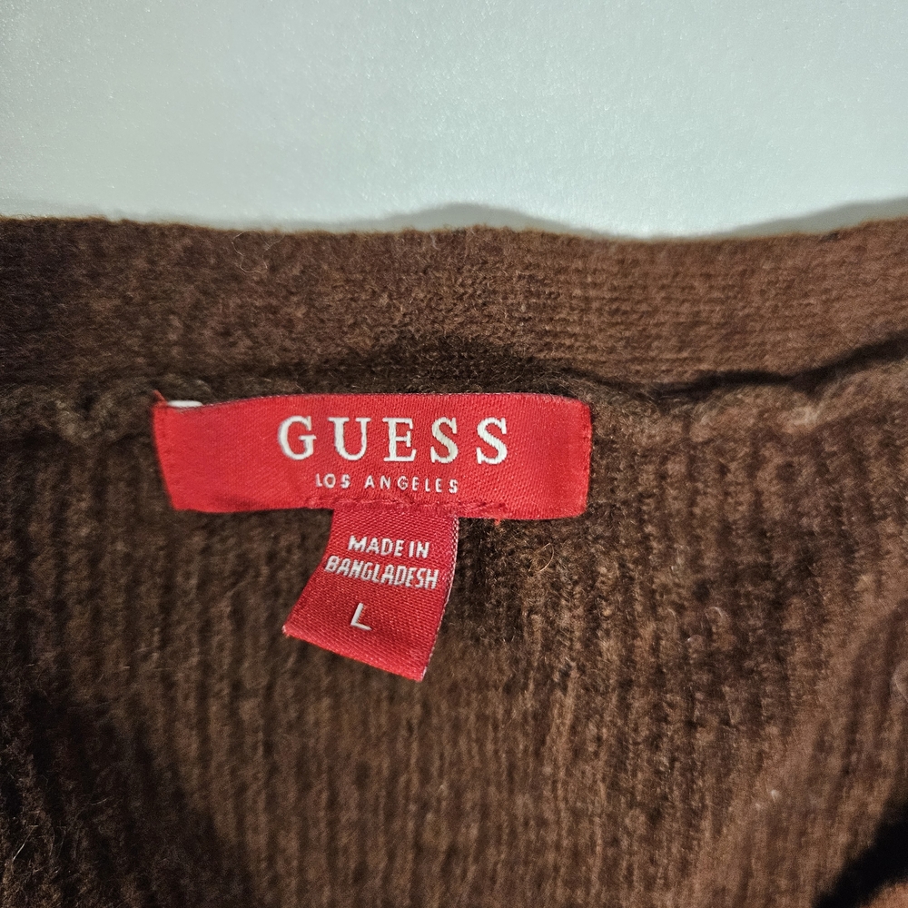 Guess Brown Ribbed V-Neck Button Cardigan - Picture 4 of 4